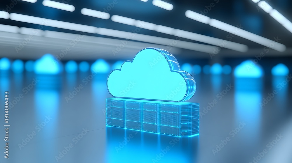 Poster 3d blue cloud icon with digital connection in modern futuristic environment for technology and data 
