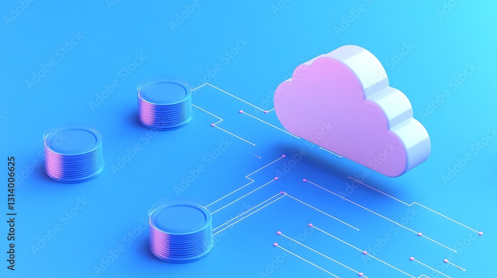 Poster 3d cloud computing concept with data storage representation on a light blue background