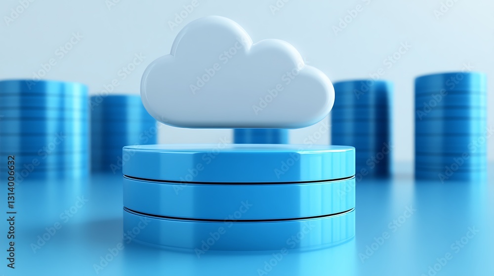 Poster 3d cloud computing concept with blue storage disks and background for technology and data management