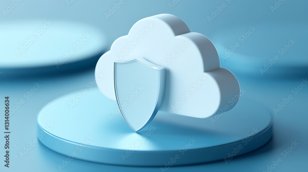 Poster 3d cloud and shield concept representing data security and protection in digital environment