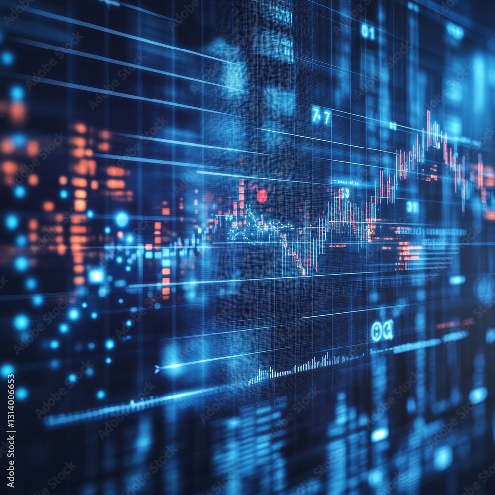 Poster dynamic data visualization of financial market trends and analytics in a digital environment