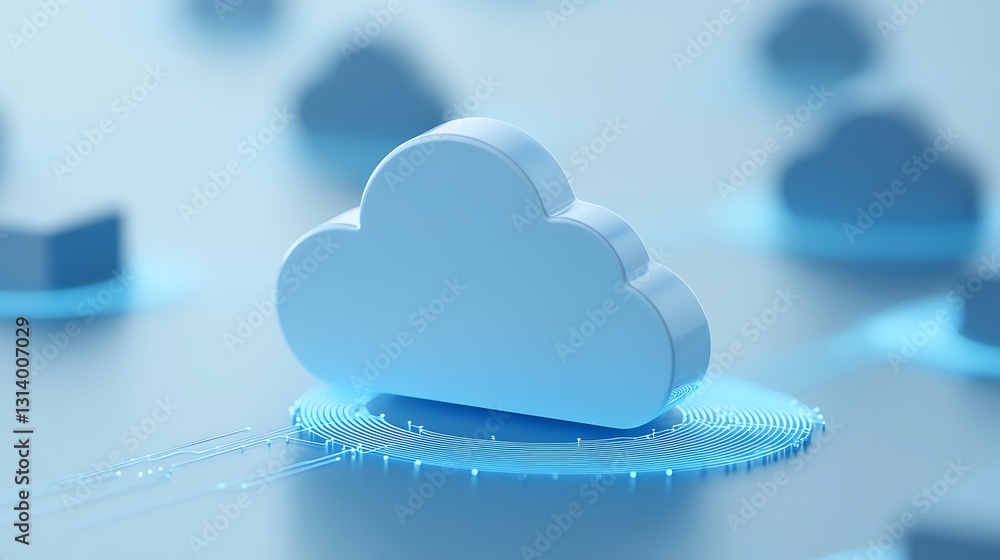 Poster 3d cloud illustration with digital data elements representing technology and connectivity concept