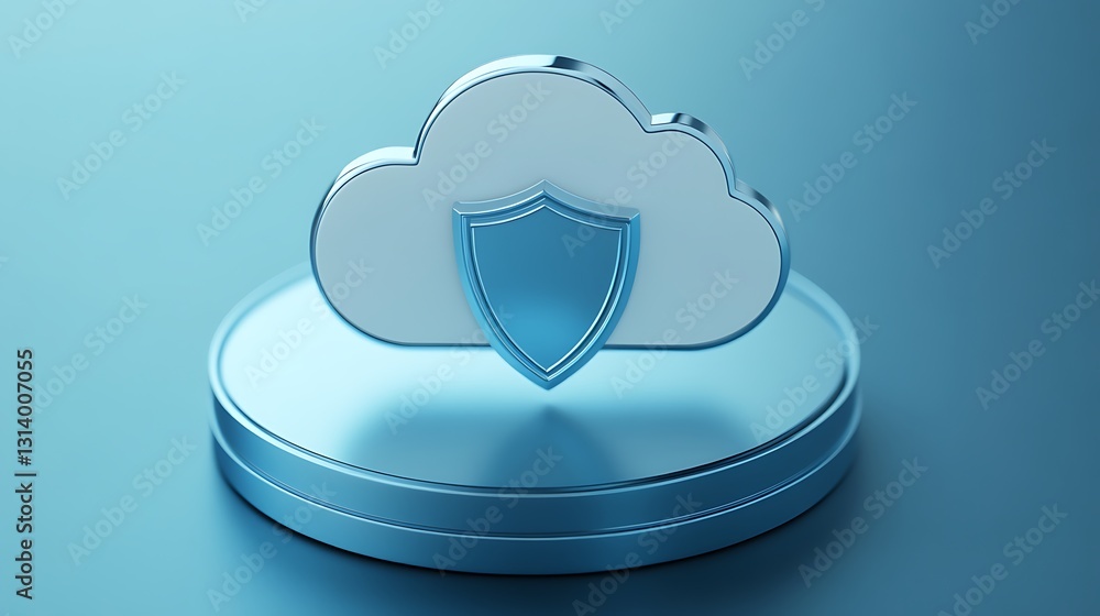 Poster 3d cloud shape with shield symbolizing data security and protection in digital environment