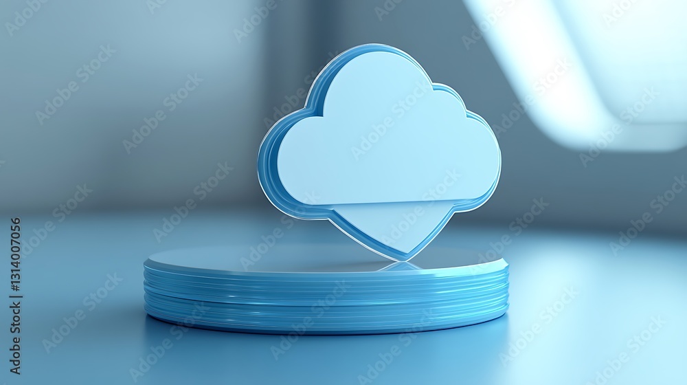 Aufkleber 3d cloud shape on blue base in modern digital environment for technology and data storage concepts