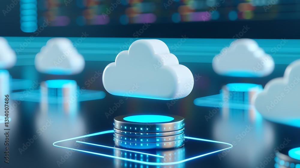 Poster 3d illustration of cloud computing in a digital network environment with data storage and connectivi