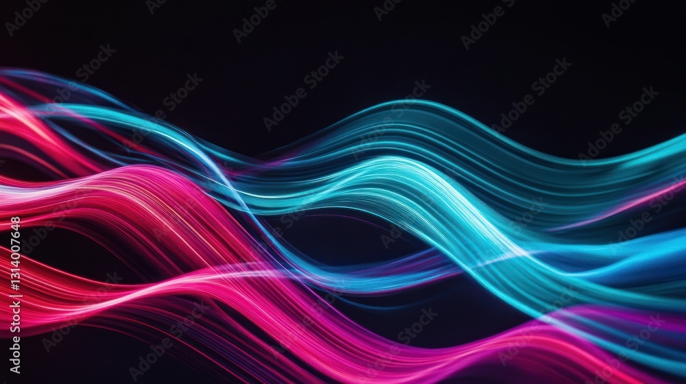 Poster abstract image showing fluid wavy light trails of contrasting colors