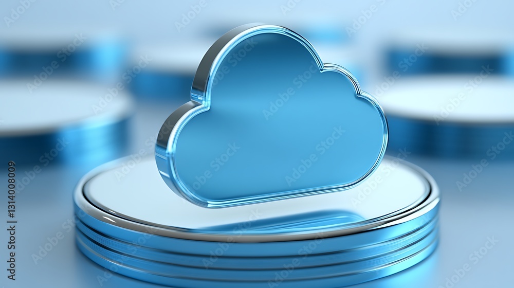 Aufkleber 3d render of a blue cloud icon on a reflective surface for technology and digital storage concepts