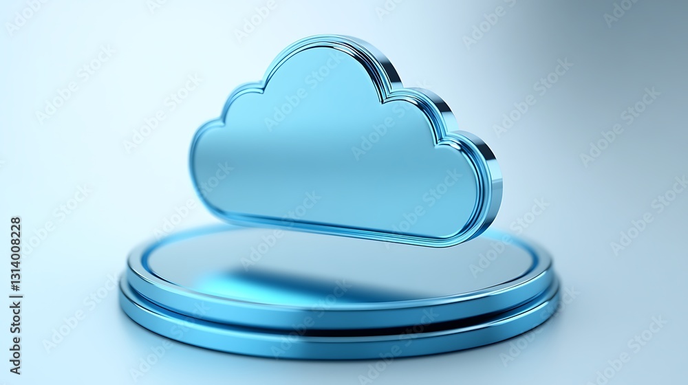Poster 3d render of blue cloud symbol on a reflective surface for modern technology and digital storage con