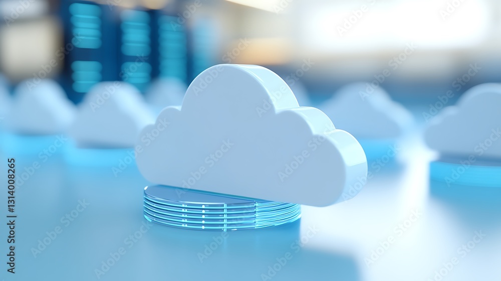 Poster 3d render of cloud computing concept with digital circuits and blue accents for technology backgroun