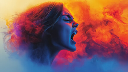 Emotional Scream Colorful Abstract. Pain Anger Frustration Expression. Release power empowerment feelings.