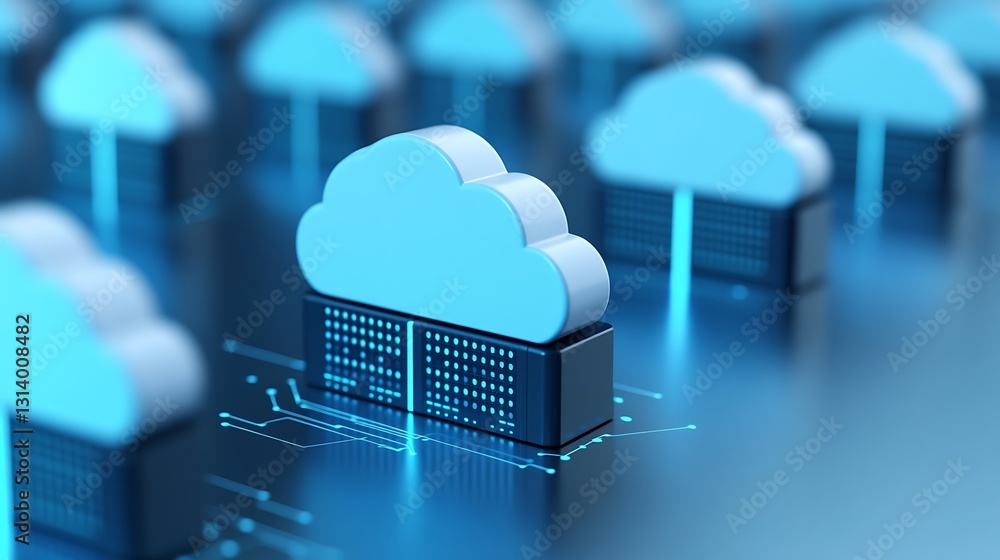 Poster 3d rendered cloud computing concept with network connections in a futuristic digital environment