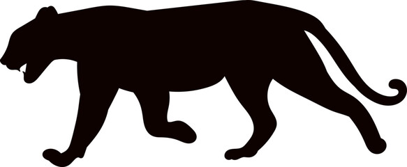lioness black silhouette, vector on white background