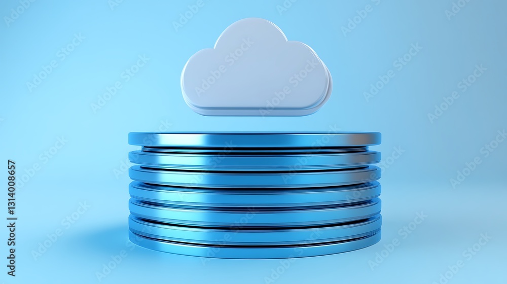 Aufkleber 3d rendering of cloud storage concept with coins symbolizing data management and financial technolog
