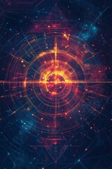 A colorful, abstract image of a star with a red circle in the center. The circle is surrounded by a blue and red spiral. The image has a futuristic, otherworldly feel to it