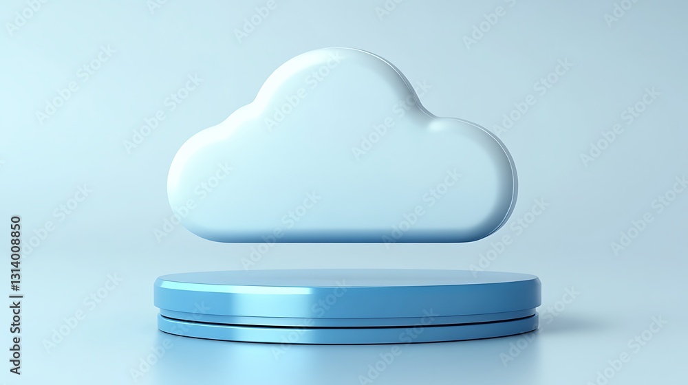 Poster abstract 3d cloud shape on blue platform in minimalist style for technology and internet concepts
