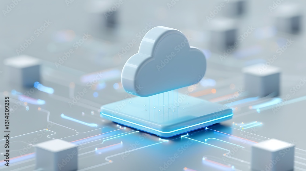 Poster abstract cloud computing concept with digital connections and data flow in modern technology environ