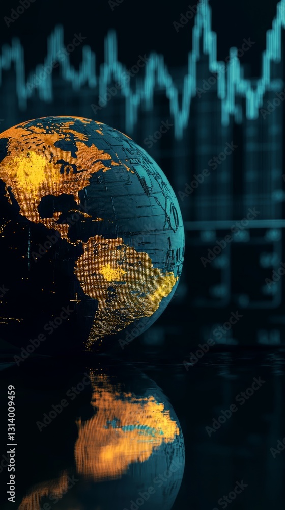 Poster a globe with a yellowish glow is surrounded by a dark background. the globe is the main focus of the