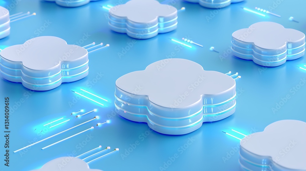 Poster abstract cloud technology concept with digital elements on light blue background for innovative desi