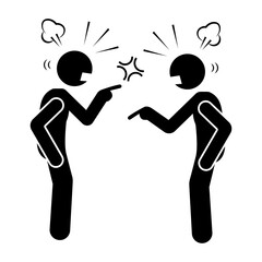 Stickman two people arguing or fighting. Cartoon stick figure illustration.