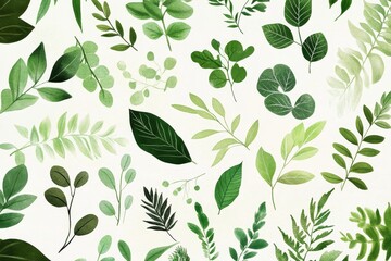 Lush Green Foliage Pattern: A Botanical Illustration of Diverse Leafy Textures