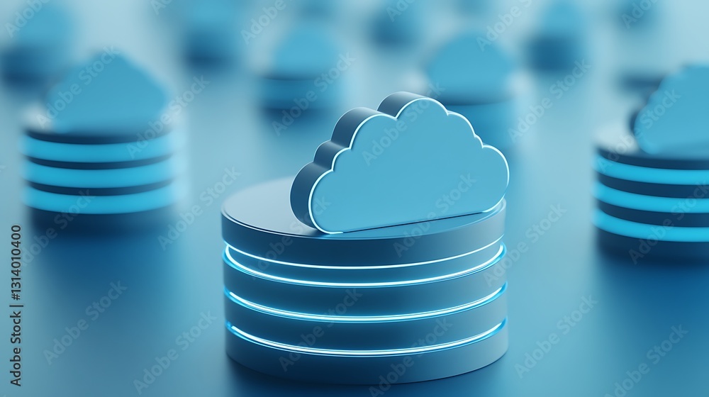Poster abstract digital representation of cloud computing concept with circular stacks and cloud icon in bl
