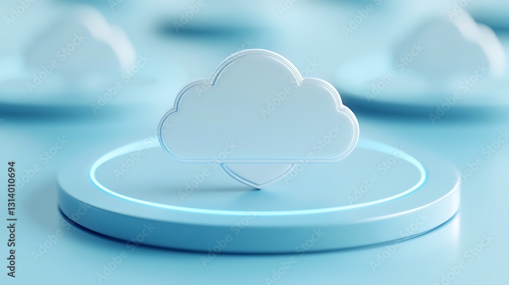 Poster abstract minimalist cloud symbol on soft blue background for technology and innovation themes