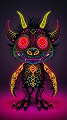 Cute colorful monster on a dark background suitable for smartphone wallpaper and notebook cover
