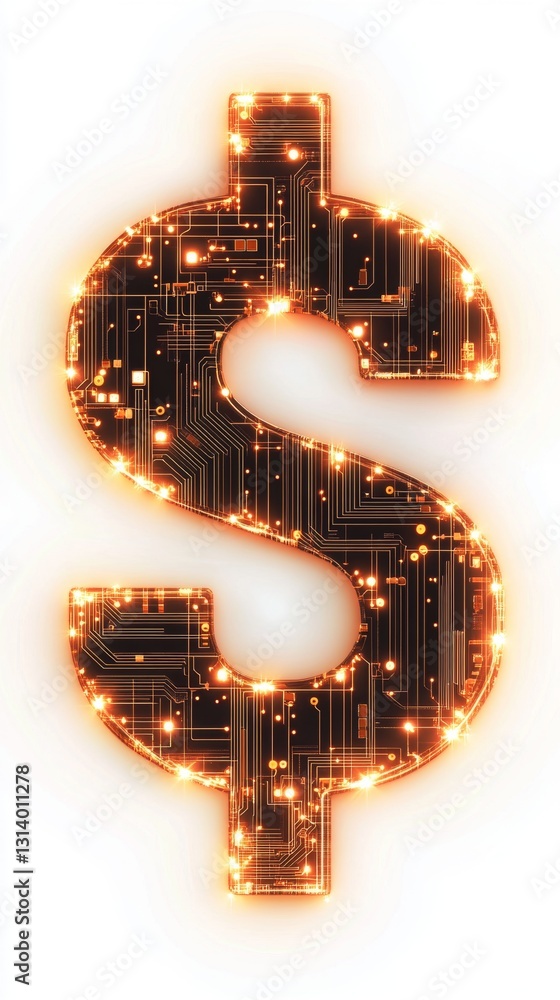 Aufkleber glittering dollar symbol with circuit patterns representing digital finance and wealth