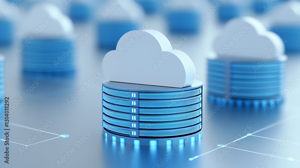 Aufkleber abstract representation of cloud storage with data servers and cloud icon for digital technology the
