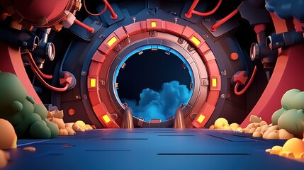Obraz premium Gateway to another world Portal open in futuristic tunnel with cloudy sky view
