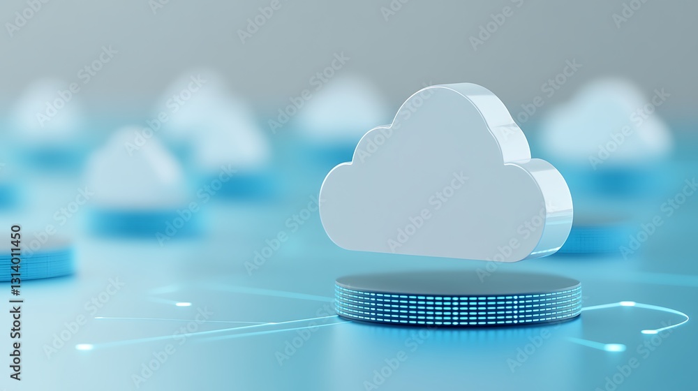 Poster abstract representation of cloud technology with digital elements in a modern, minimalist design bac