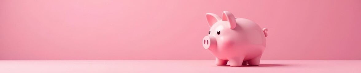 Fototapeta premium A cute rosy pig piggy bank sits against a soft pink backdrop , cute, budget