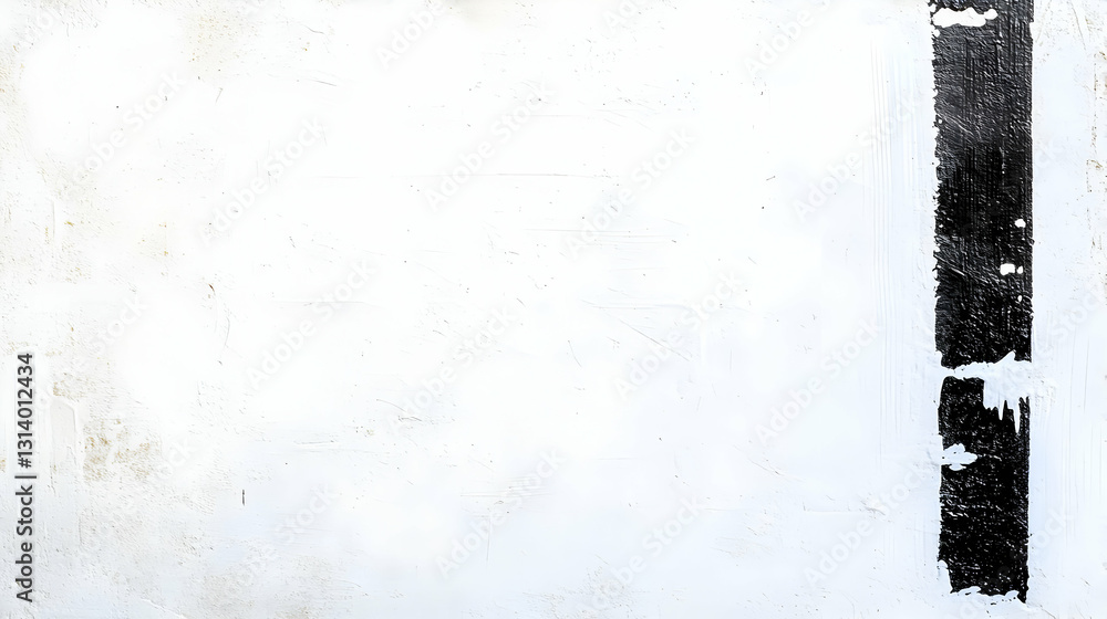 Poster grunge white wall texture with black vertical stripe and subtle stains detail background for design