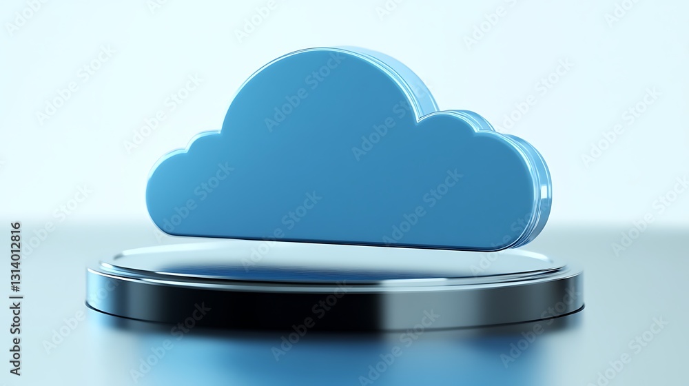 Aufkleber blue cloud icon on a circular pedestal against a gradient background representing data storage and t