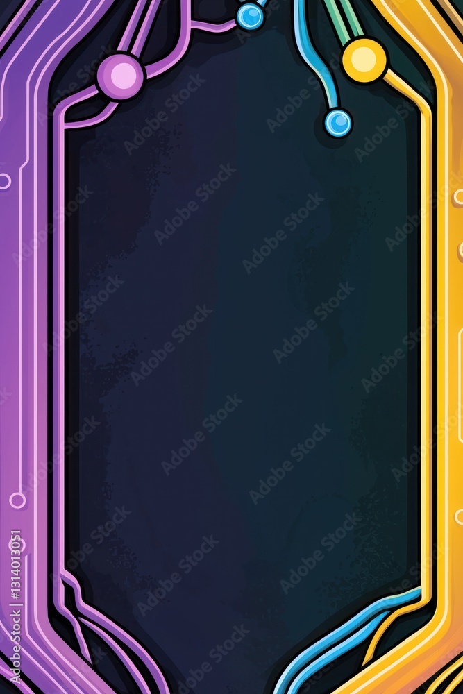 Aufkleber geometric frame with colorful circuit lines on dark background