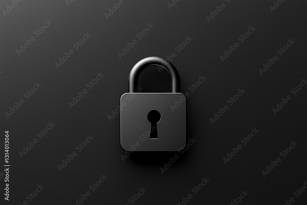 Poster a minimalist black padlock situated on a dark background symbolizes security and protection. perfect
