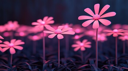 Colorful Pink Flowers in a Dark Background with Soft Lighting Effects