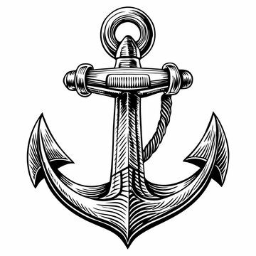 recommend clip art: Vintage nautical anchor line art illustration with detailed sketch design, maritime theme,  symbol, tattoo style