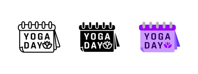 Fototapeta premium Yoga day calendar icon. Symbol of international yoga celebration with a marked date. Wellness and mindfulness event reminder vector illustration. Spiritual practice and meditation awareness concept.