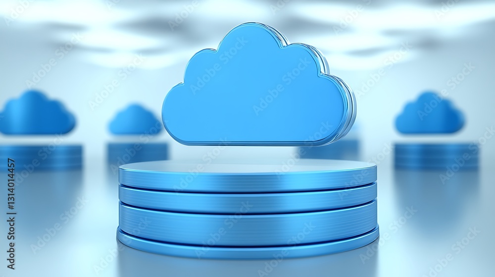 Aufkleber blue cloud icon on raised platform with data storage elements in a modern digital environment