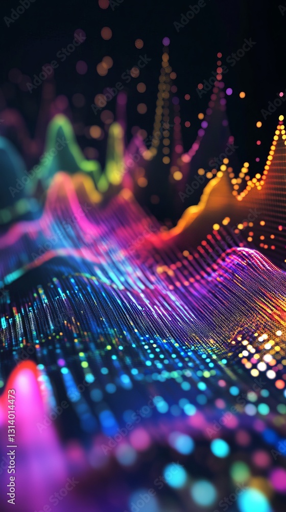 Poster Stunning abstract image showcasing vibrant sound waves and data visualization with glowing colors, creating a futuristic and dynamic atmosphere.