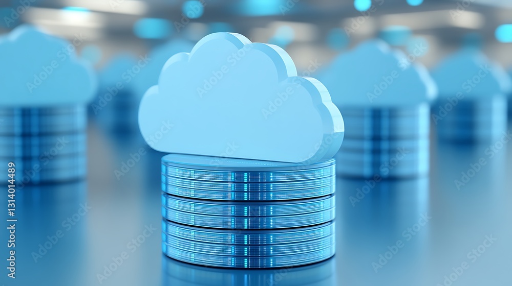 Poster blue cloud icon on stacked coins concept of cloud computing and cryptocurrency in a digital environm