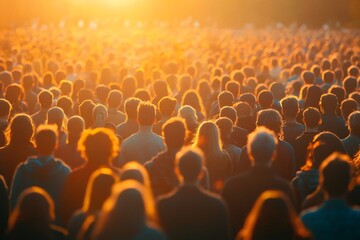 Obraz premium Crowd of people watching a sunset at a concert or festival
