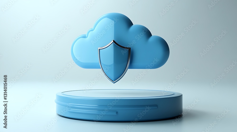 Poster blue cloud icon with shield for data security concept in digital technology