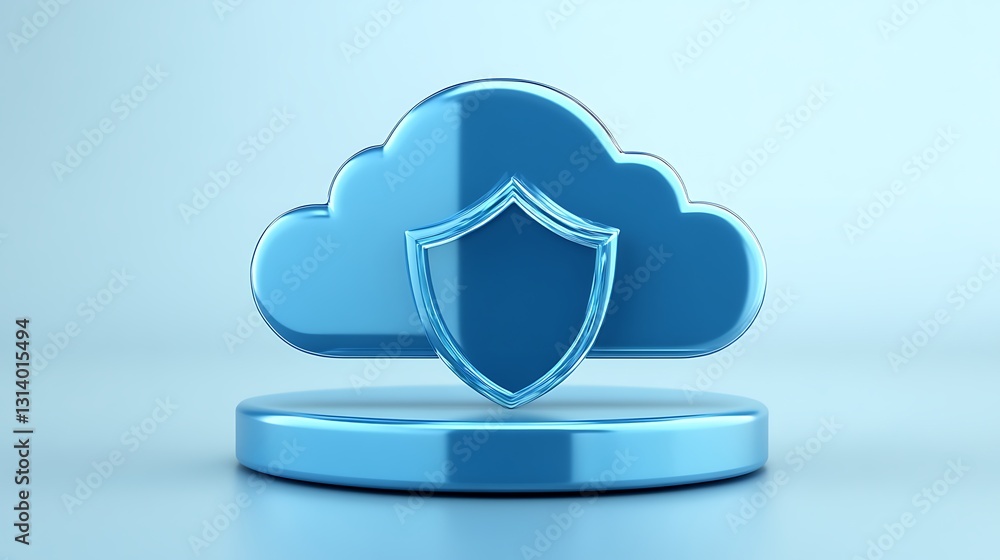 Aufkleber blue cloud icon with shield symbol for cybersecurity and data protection concepts