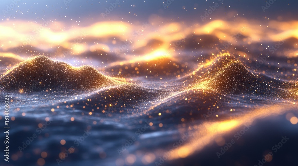 Poster an abstract display of glittering particles and ethereal waves