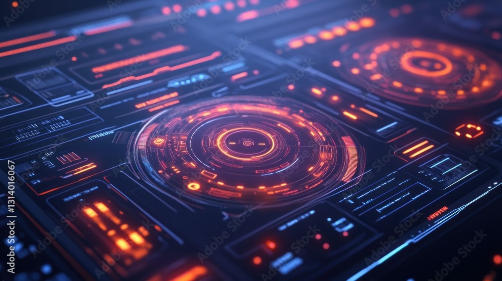 Poster futuristic digital interface displaying information on a technological screen