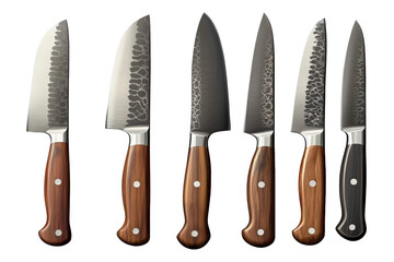 wooden handle kitchen knives set isolated on white background
