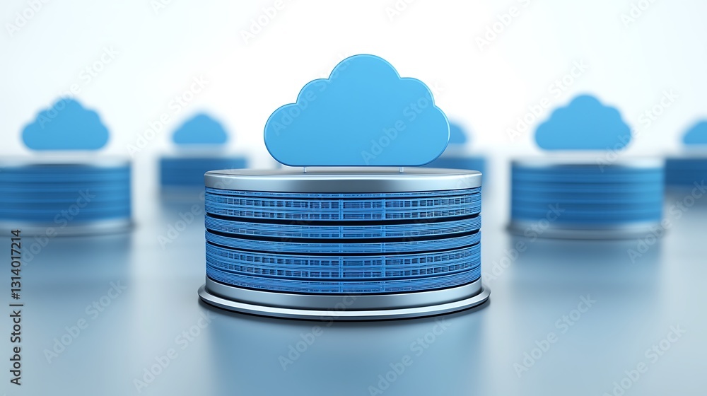 Aufkleber blue cloud storage concept on server database with reflective surface and soft background
