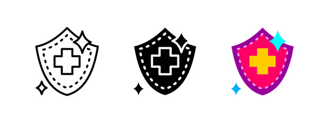 Antibacterial icon. Protective shield with a medical cross symbol. Hygiene and germ-free protection sign. Health and sanitation vector illustration.